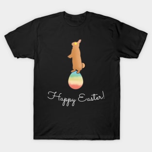 Cute bunny stands on painted easter egg T-Shirt